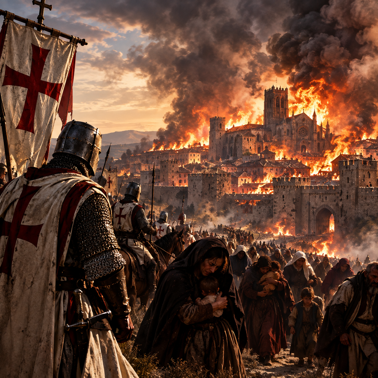 Crusaders burning city
