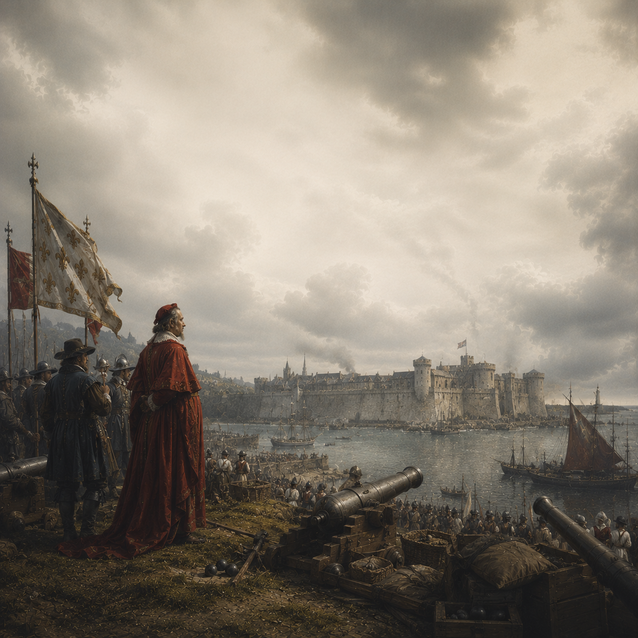 La rochel Red Cloak Overlooking the Besieged Fortress